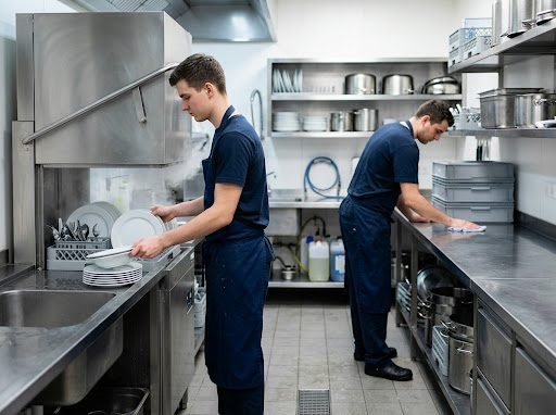 Team in der Spülküche eines Restaurants